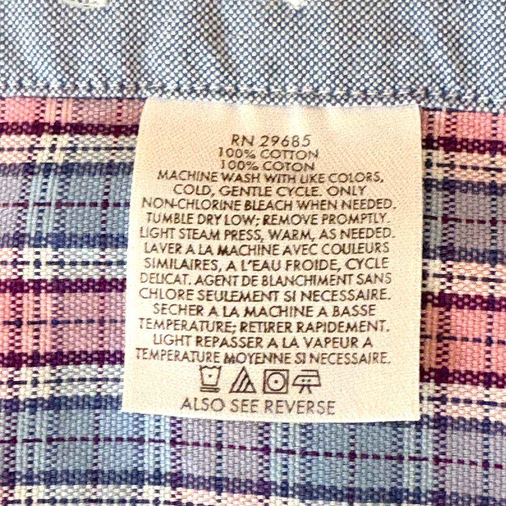 Pendleton Oxford Long Sleeve Button Down Shirt- 100% Cotton-Pink/Blue Size: L - Picture 6 of 7